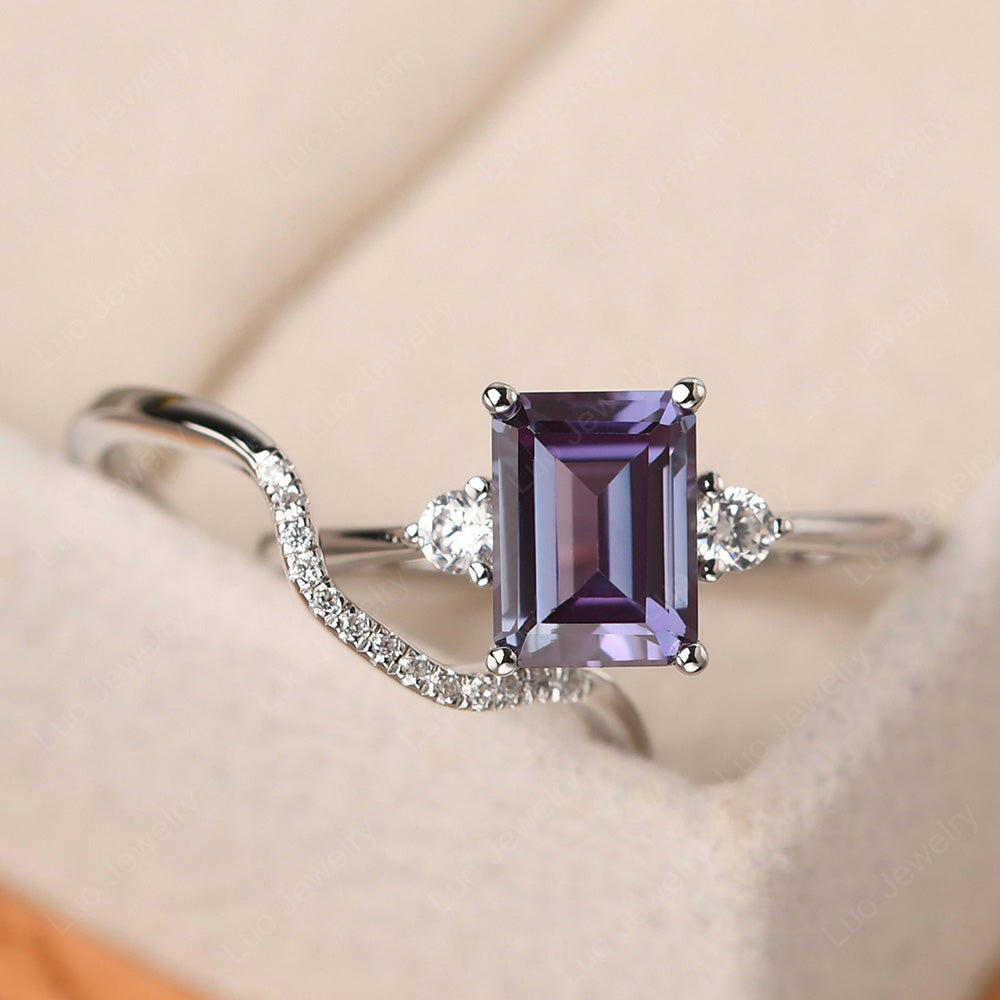 Alexandrite Engagement Ring With Curved Wedding Band - LUO Jewelry