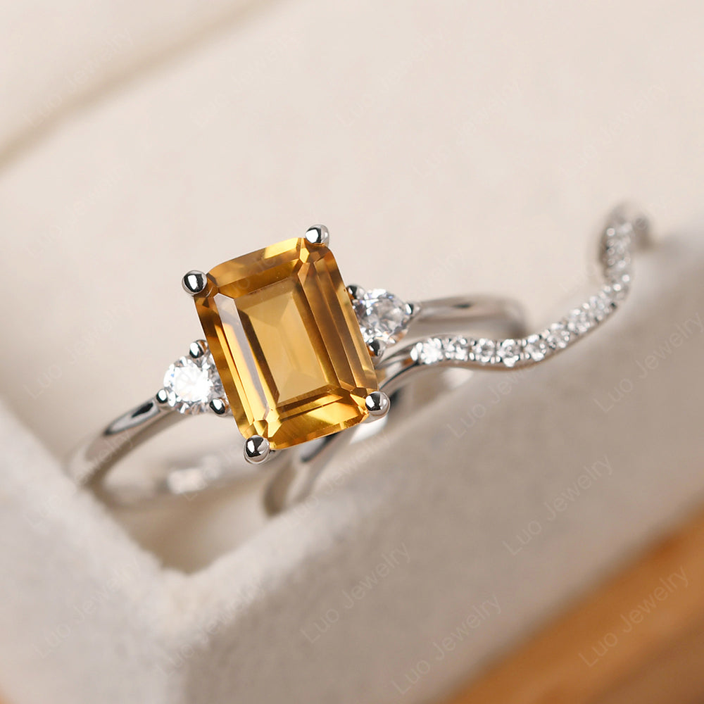 Citrine Engagement Ring With Curved Wedding Band - LUO Jewelry