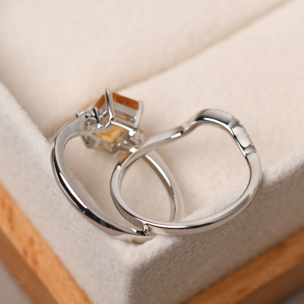 Citrine Engagement Ring With Curved Wedding Band - LUO Jewelry