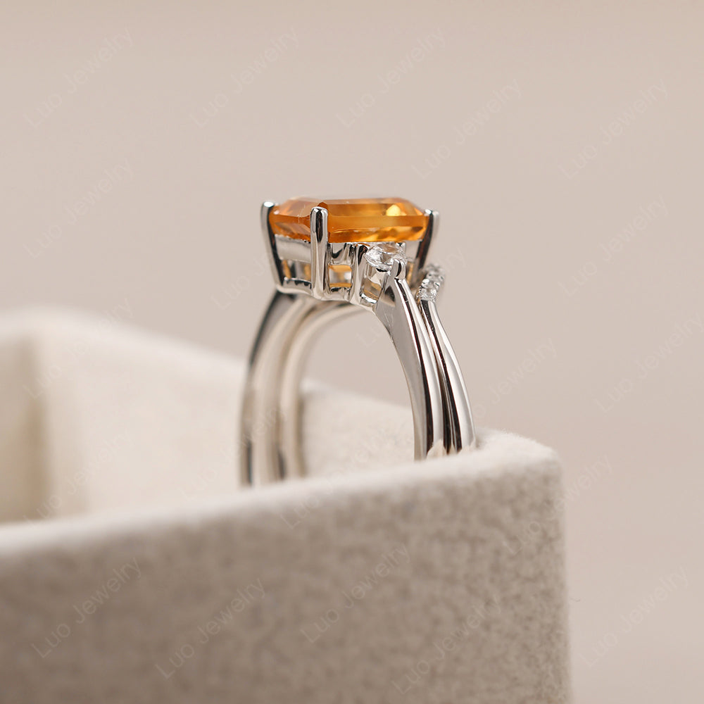 Citrine Engagement Ring With Curved Wedding Band - LUO Jewelry