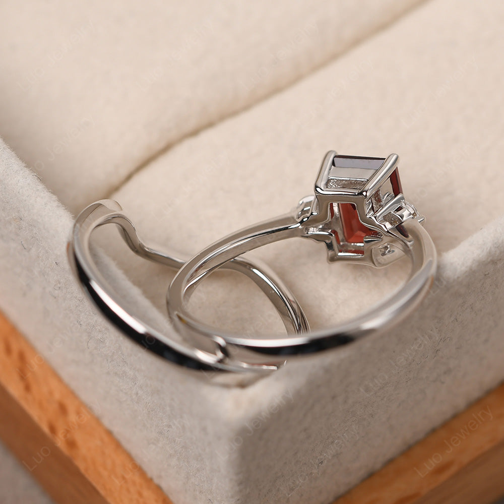 Garnet Engagement Ring With Curved Wedding Band - LUO Jewelry