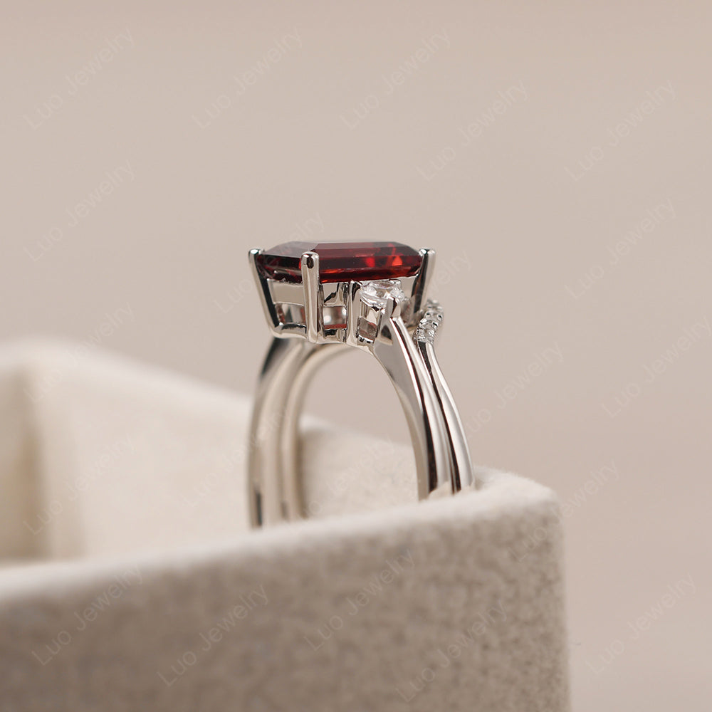 Garnet Engagement Ring With Curved Wedding Band - LUO Jewelry