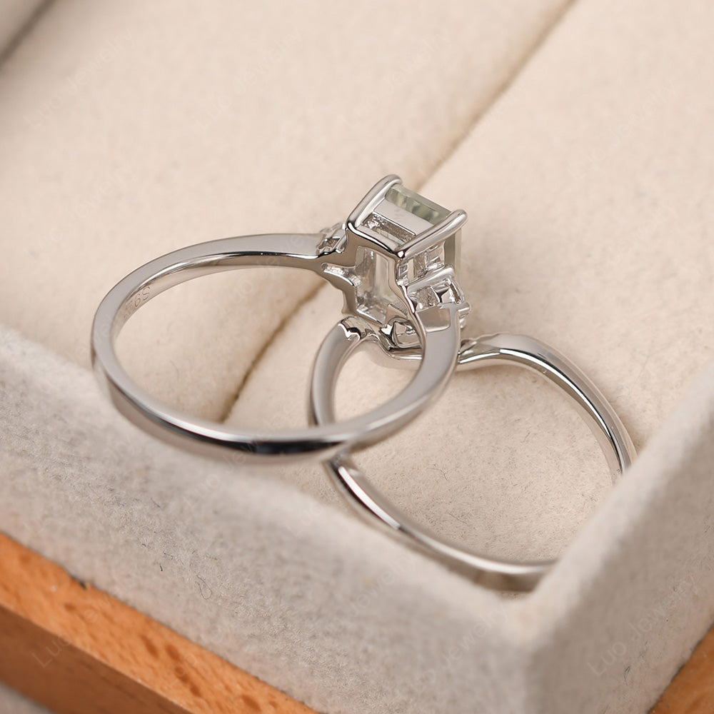 Green Amethyst Engagement Ring With Curved Wedding Band - LUO Jewelry