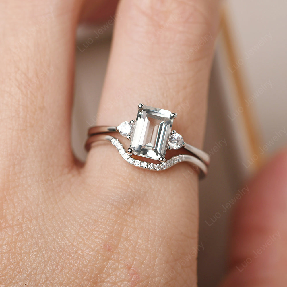 Green Amethyst Engagement Ring With Curved Wedding Band - LUO Jewelry