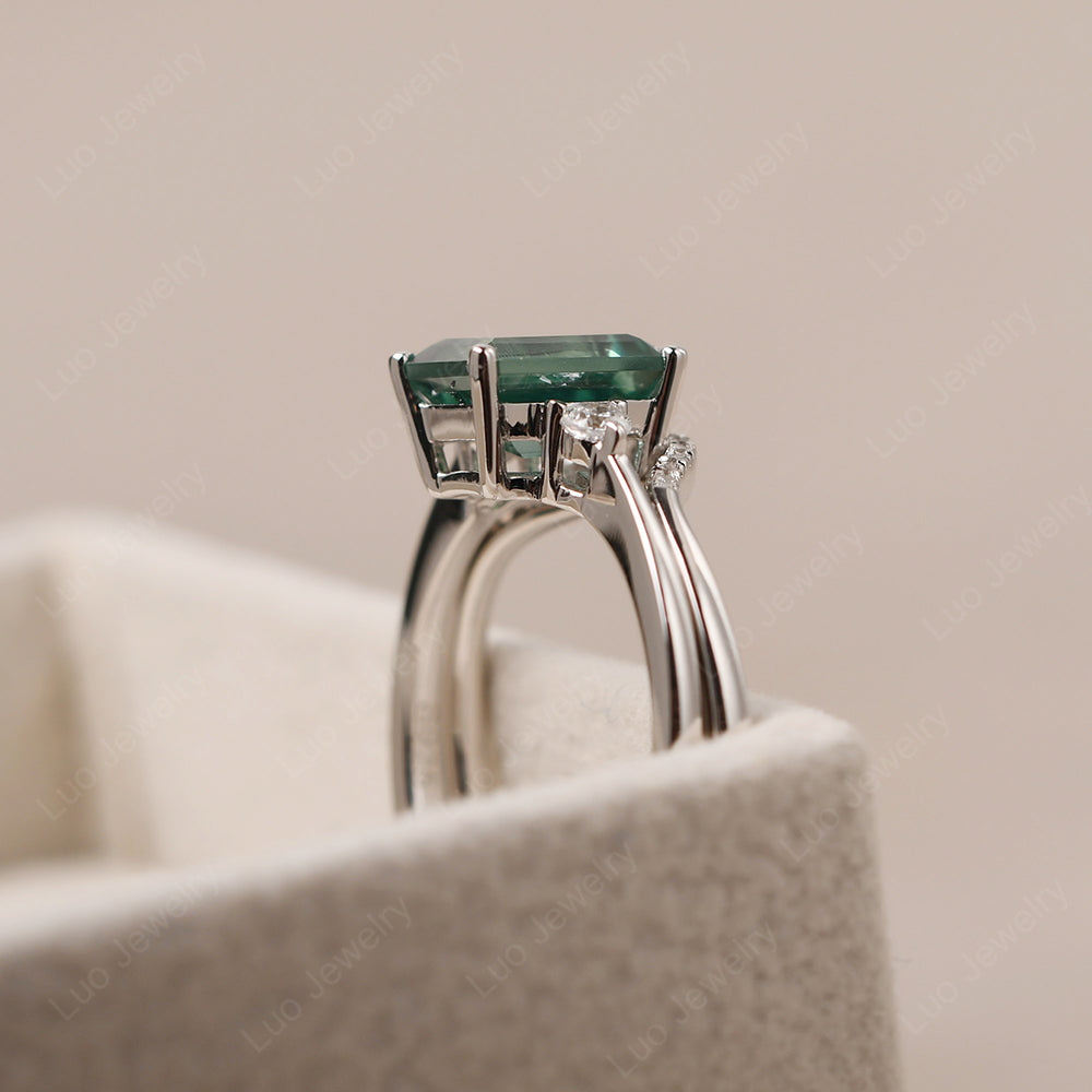Green Sapphire Engagement Ring With Curved Wedding Band - LUO Jewelry