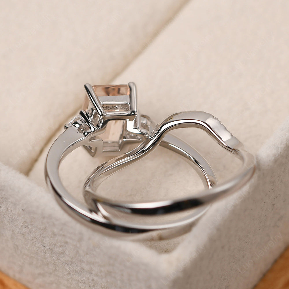 Morganite Engagement Ring With Curved Wedding Band - LUO Jewelry