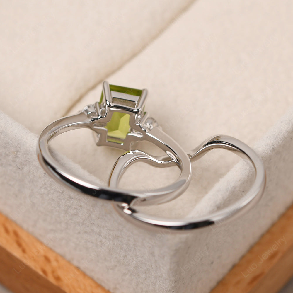 Peridot Engagement Ring With Curved Wedding Band - LUO Jewelry