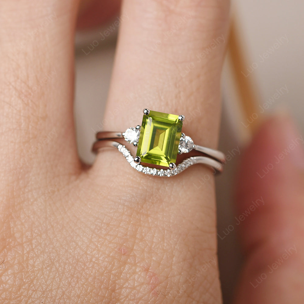 Peridot Engagement Ring With Curved Wedding Band - LUO Jewelry