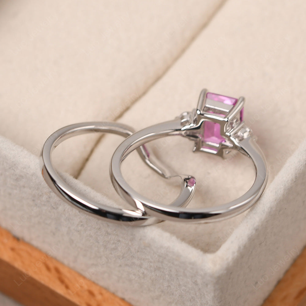 Pink Sapphire Engagement Ring With Curved Wedding Band - LUO Jewelry