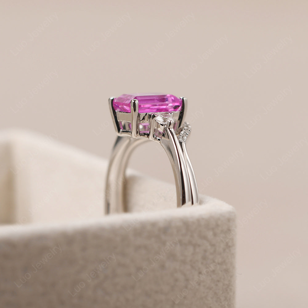 Pink Sapphire Engagement Ring With Curved Wedding Band - LUO Jewelry
