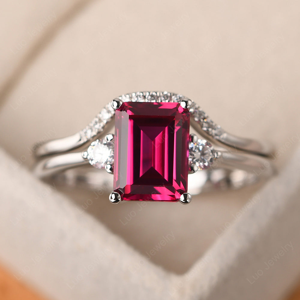 Ruby Engagement Ring With Curved Wedding Band - LUO Jewelry