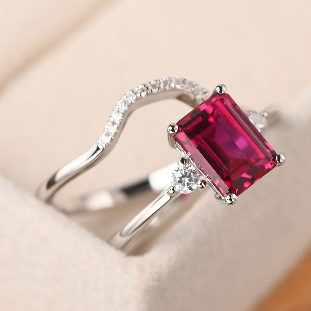 Ruby Engagement Ring With Curved Wedding Band - LUO Jewelry
