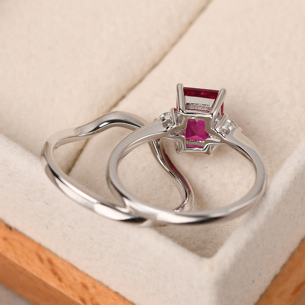 Ruby Engagement Ring With Curved Wedding Band - LUO Jewelry
