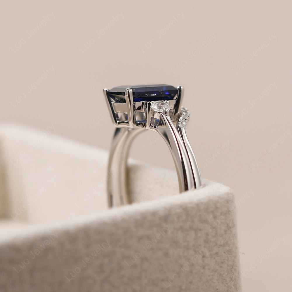 Lab Sapphire Engagement Ring With Curved Wedding Band - LUO Jewelry