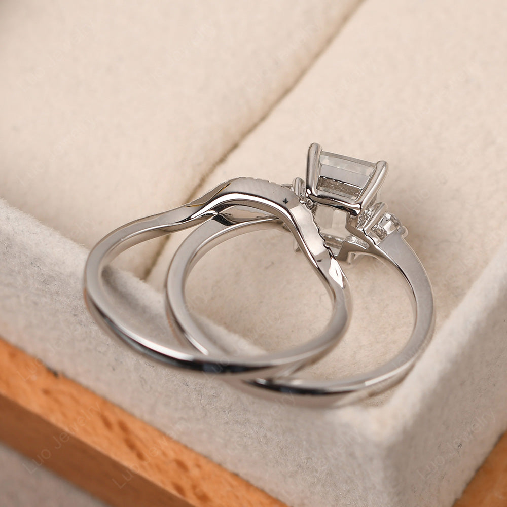 White Topaz Engagement Ring With Curved Wedding Band - LUO Jewelry