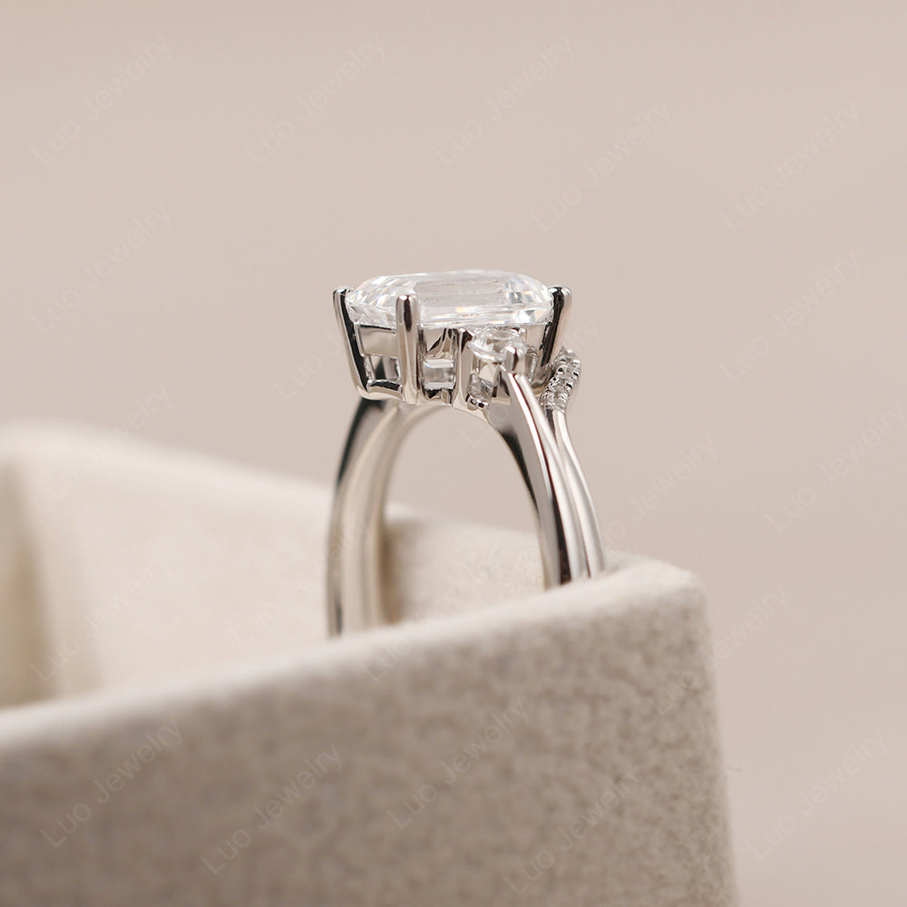 White Topaz Engagement Ring With Curved Wedding Band - LUO Jewelry