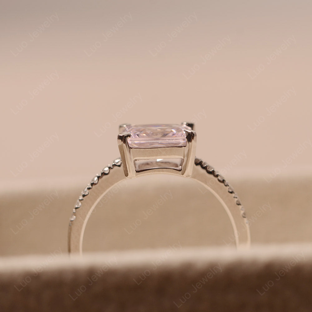 Emerald Cut Cubic Zirconia Ring Horizontal Engagement Ring - LUO Jewelry
