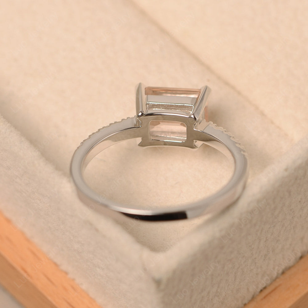 Emerald Cut Morganite Ring Horizontal Engagement Ring - LUO Jewelry