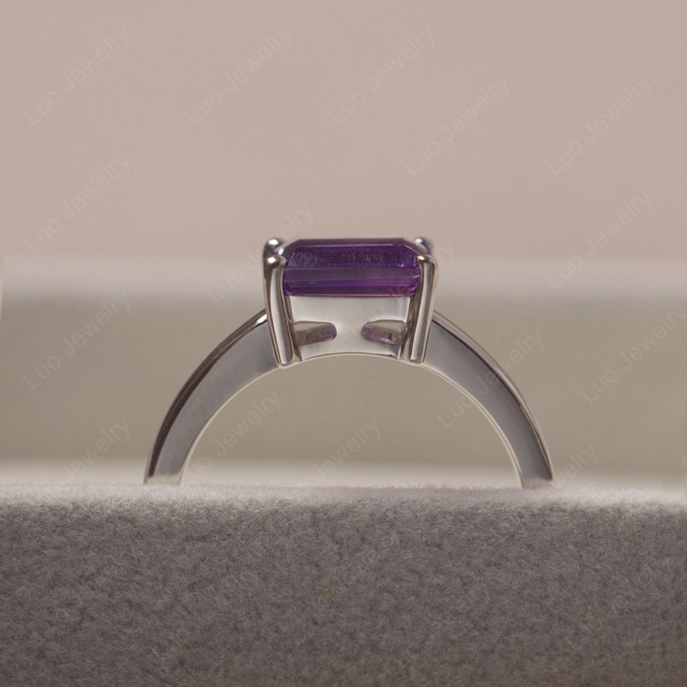 Horizontal Emerald Cut Amethyst Solitaire Ring - LUO Jewelry
