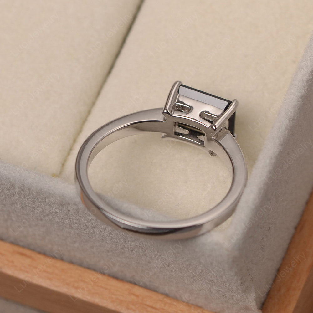 Horizontal Emerald Cut Black Spinel Solitaire Ring - LUO Jewelry