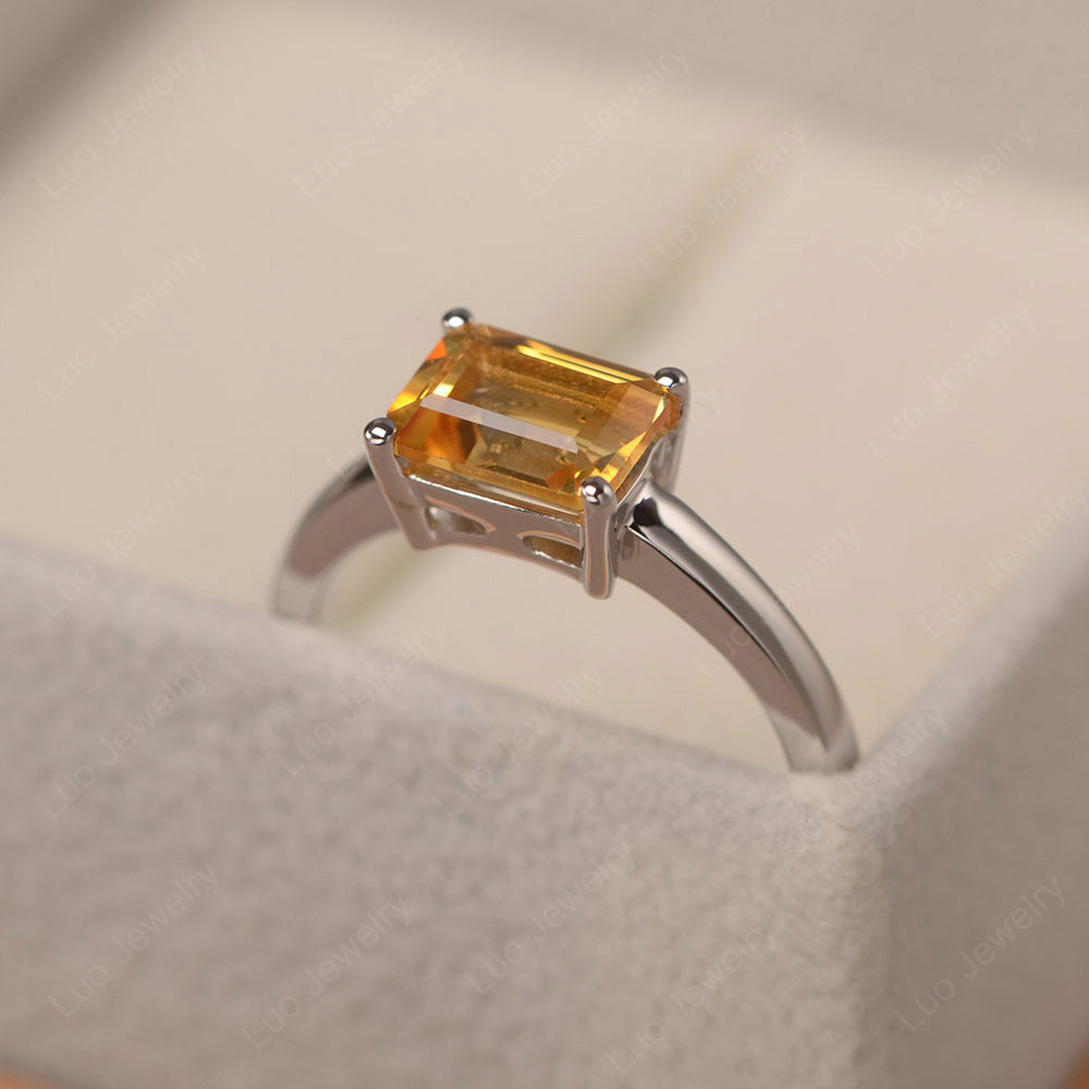 Horizontal Emerald Cut Citrine Solitaire Ring - LUO Jewelry