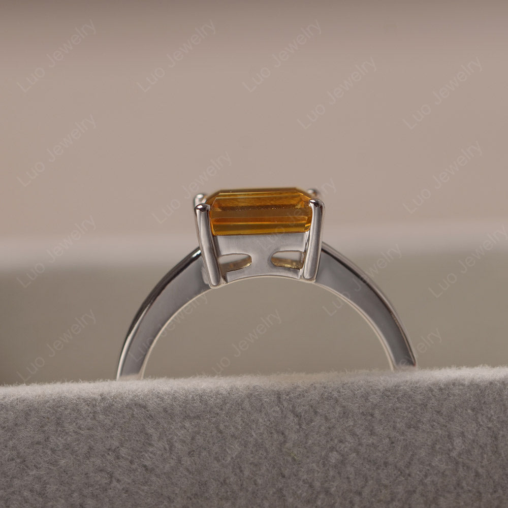 Horizontal Emerald Cut Citrine Solitaire Ring - LUO Jewelry
