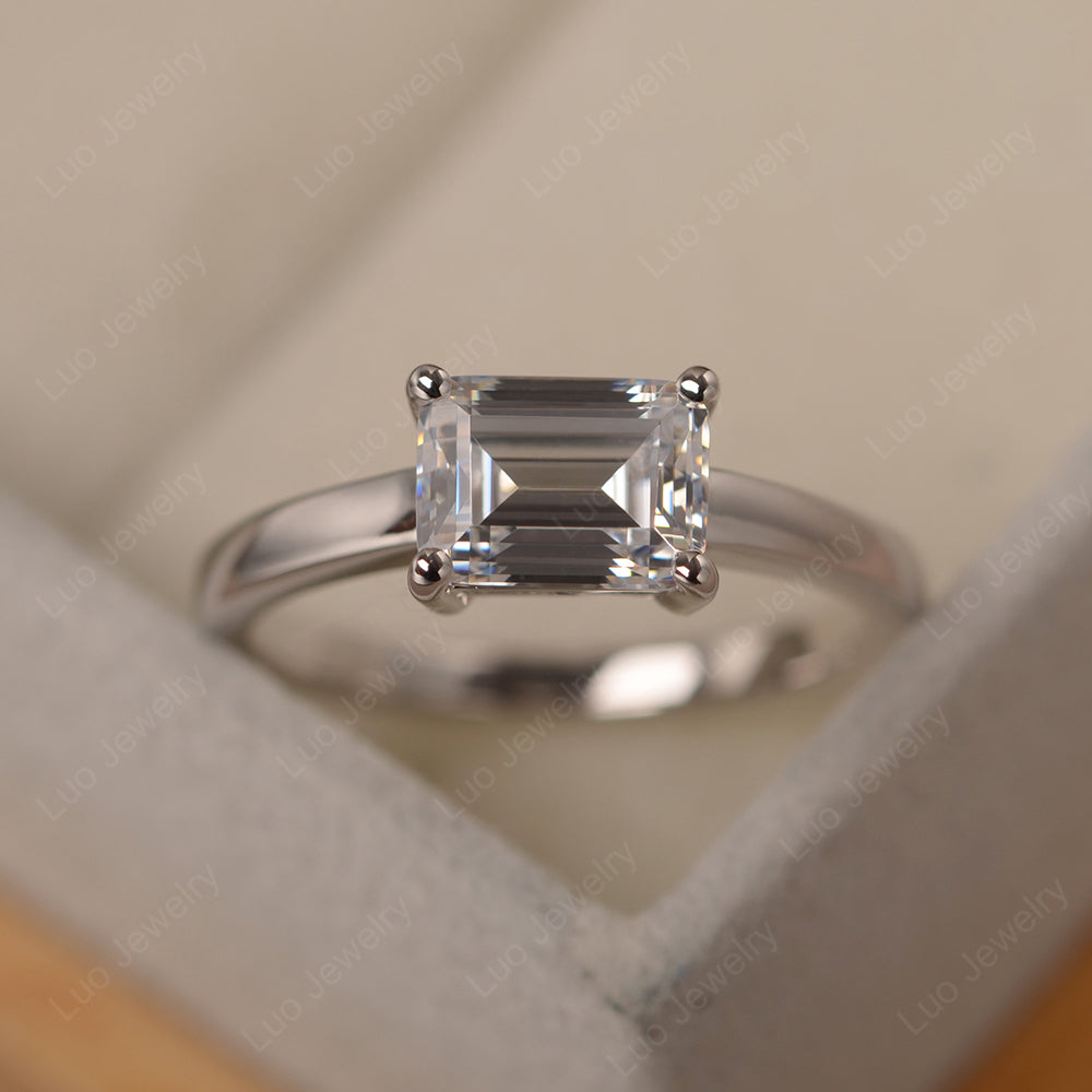 Horizontal Emerald Cut Cubic Zirconia Solitaire Ring - LUO Jewelry