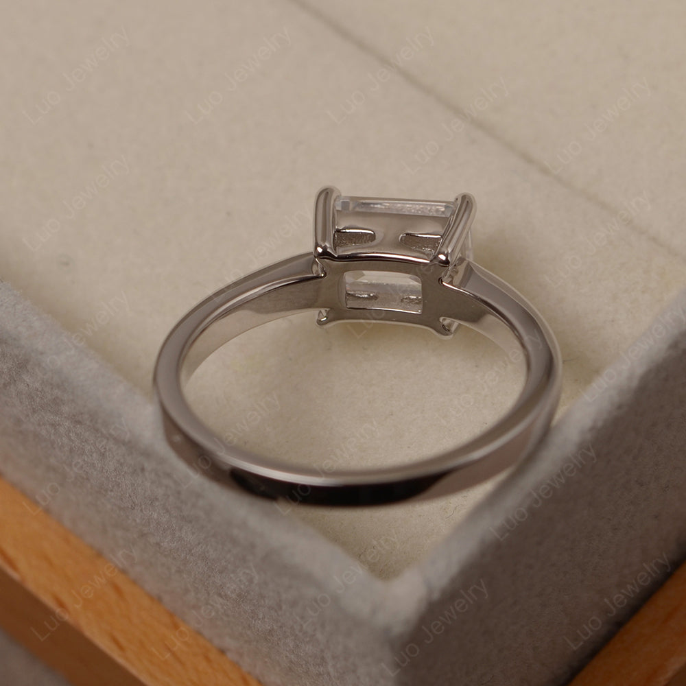 Horizontal Emerald Cut Cubic Zirconia Solitaire Ring - LUO Jewelry