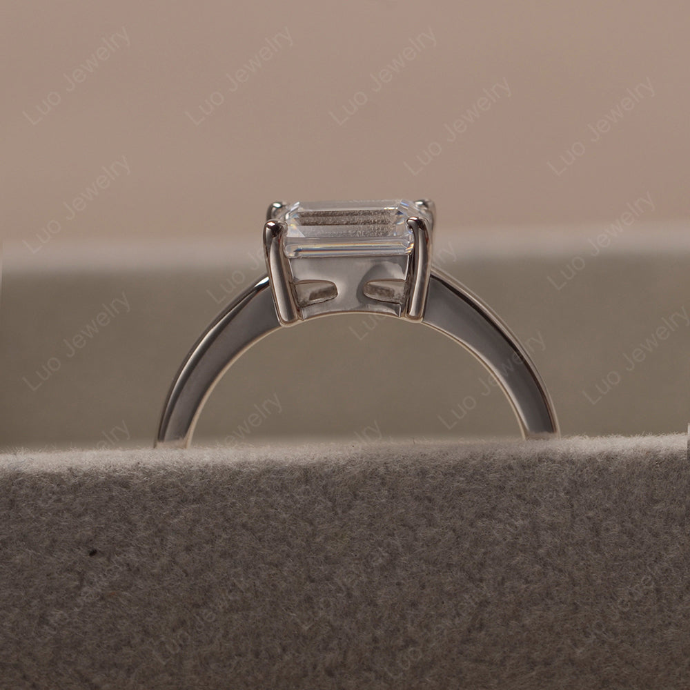 Horizontal Emerald Cut Cubic Zirconia Solitaire Ring - LUO Jewelry