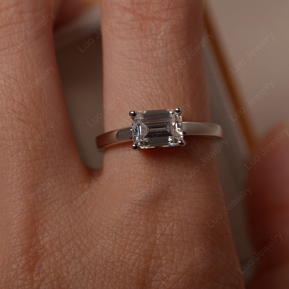 Horizontal Emerald Cut Cubic Zirconia Solitaire Ring - LUO Jewelry