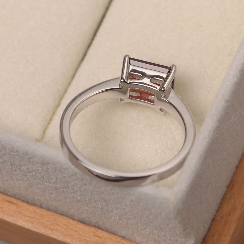 Horizontal Emerald Cut Garnet Solitaire Ring - LUO Jewelry