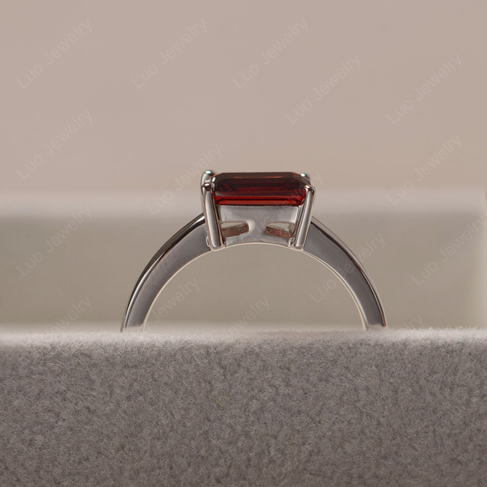 Horizontal Emerald Cut Garnet Solitaire Ring - LUO Jewelry