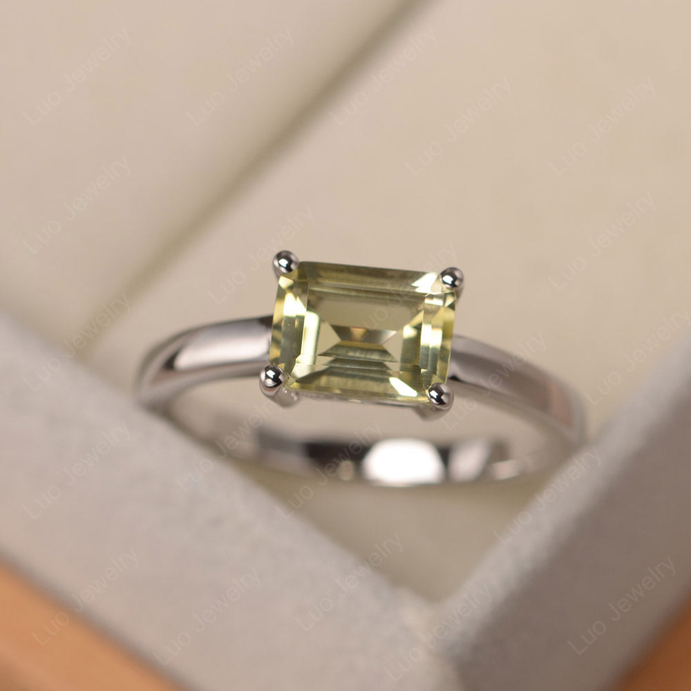 Horizontal Emerald Cut Lemon Quartz Solitaire Ring - LUO Jewelry