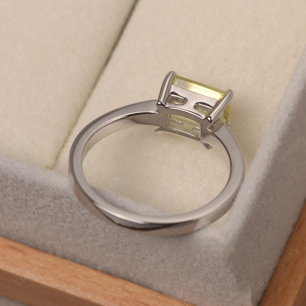 Horizontal Emerald Cut Lemon Quartz Solitaire Ring - LUO Jewelry