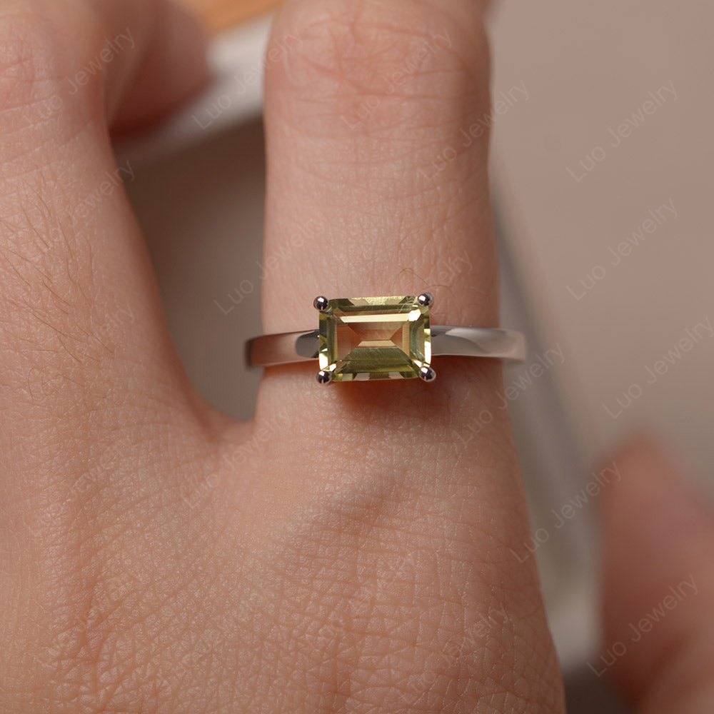 Horizontal Emerald Cut Lemon Quartz Solitaire Ring - LUO Jewelry