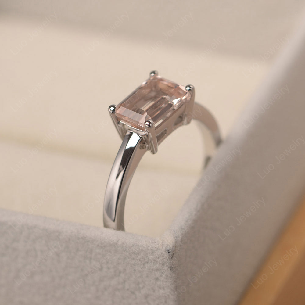 Horizontal Emerald Cut Morganite Solitaire Ring - LUO Jewelry
