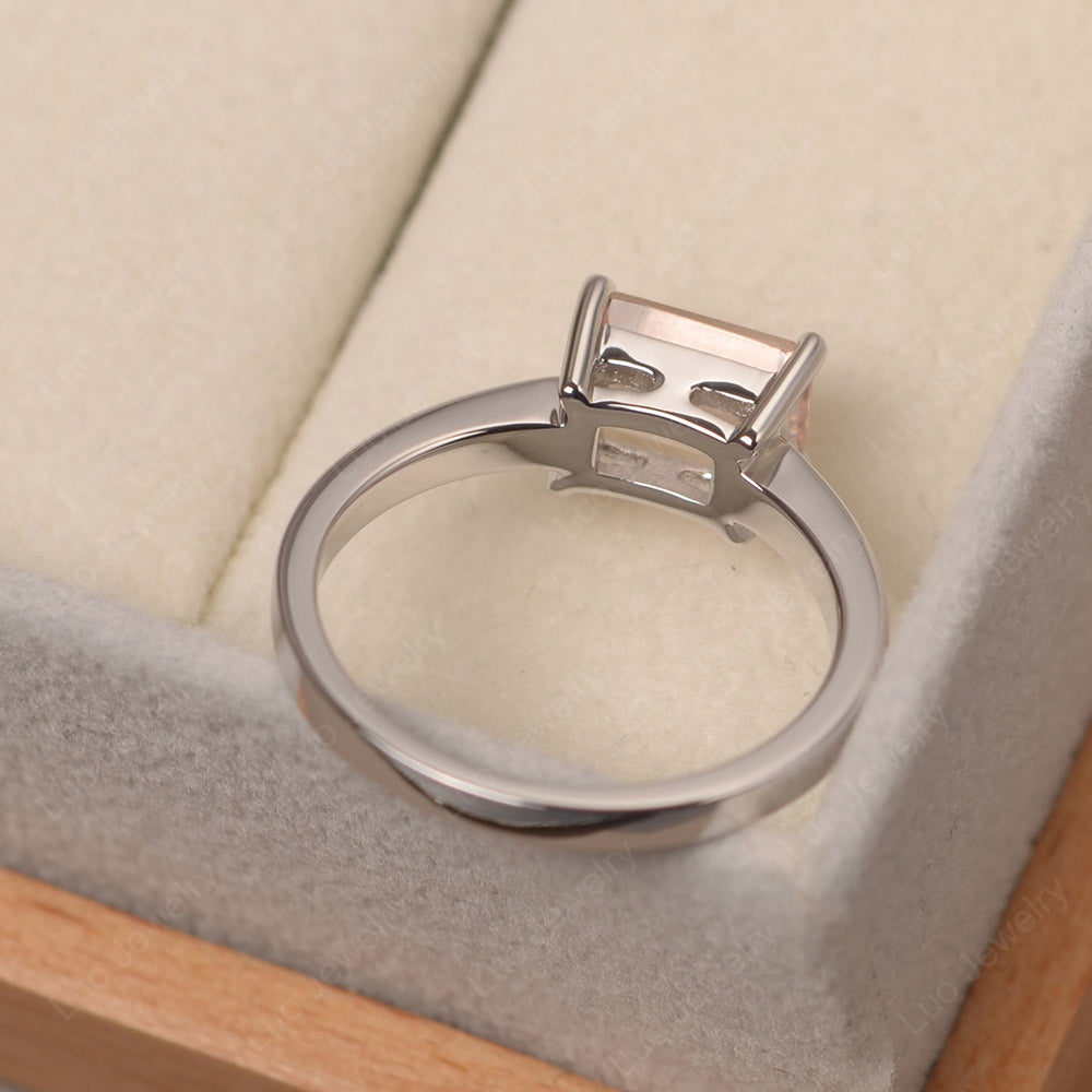 Horizontal Emerald Cut Morganite Solitaire Ring - LUO Jewelry