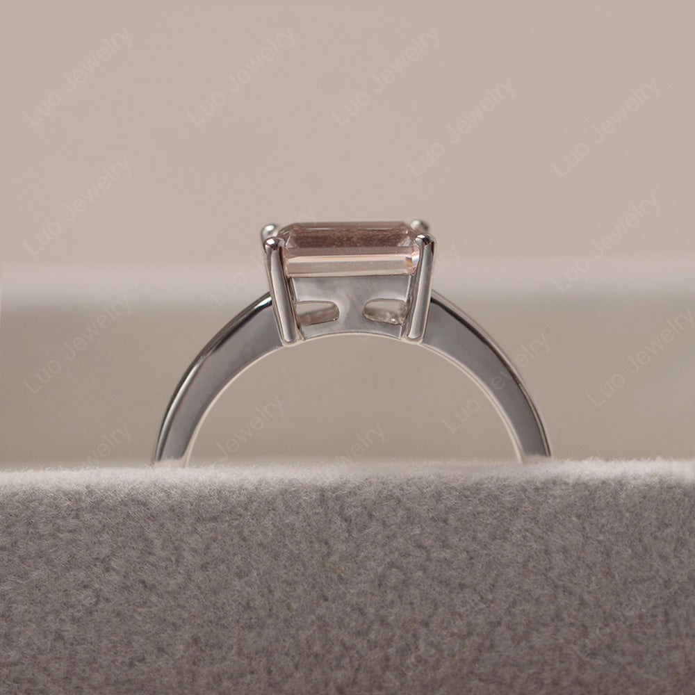 Horizontal Emerald Cut Morganite Solitaire Ring - LUO Jewelry