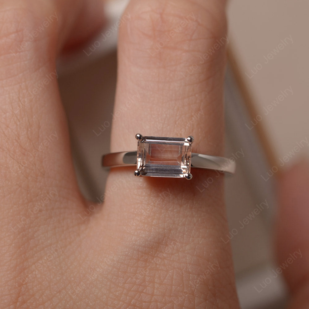 Horizontal Emerald Cut Morganite Solitaire Ring - LUO Jewelry
