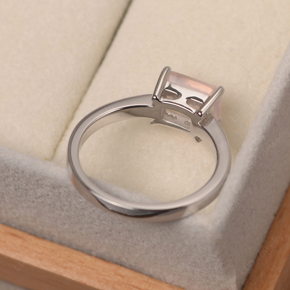 Horizontal Emerald Cut Rose Quartz Solitaire Ring - LUO Jewelry
