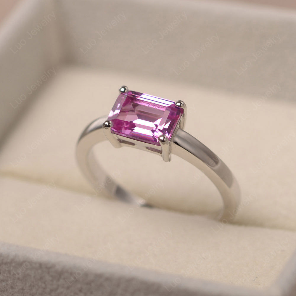 Horizontal Emerald Cut Pink Sapphire Solitaire Ring - LUO Jewelry