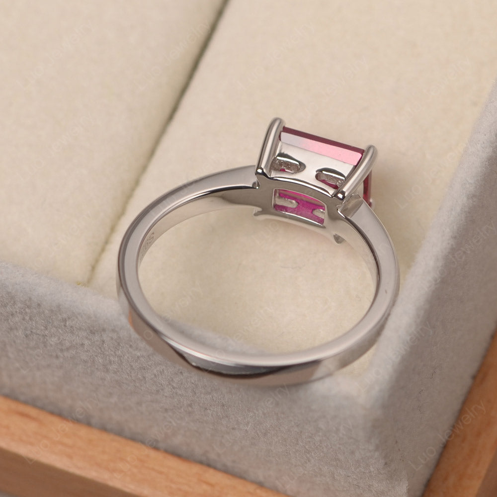 Horizontal Emerald Cut Ruby Solitaire Ring - LUO Jewelry