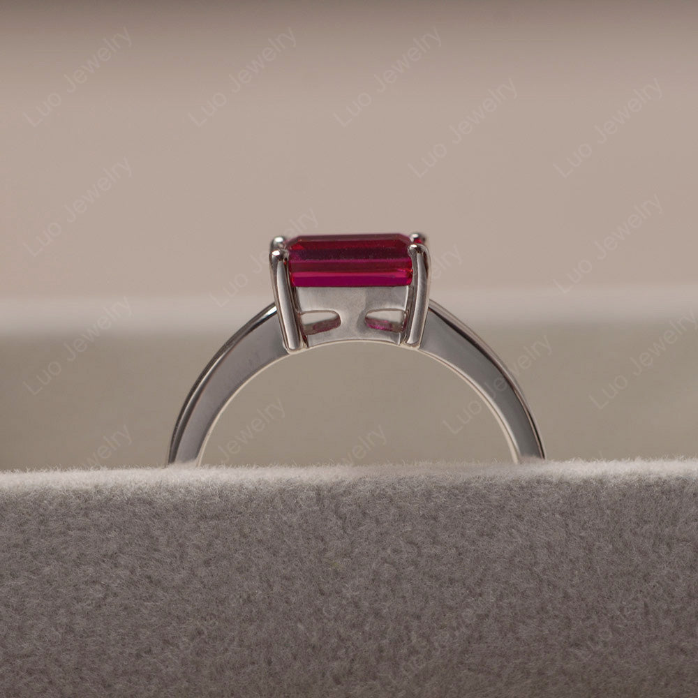 Horizontal Emerald Cut Ruby Solitaire Ring - LUO Jewelry