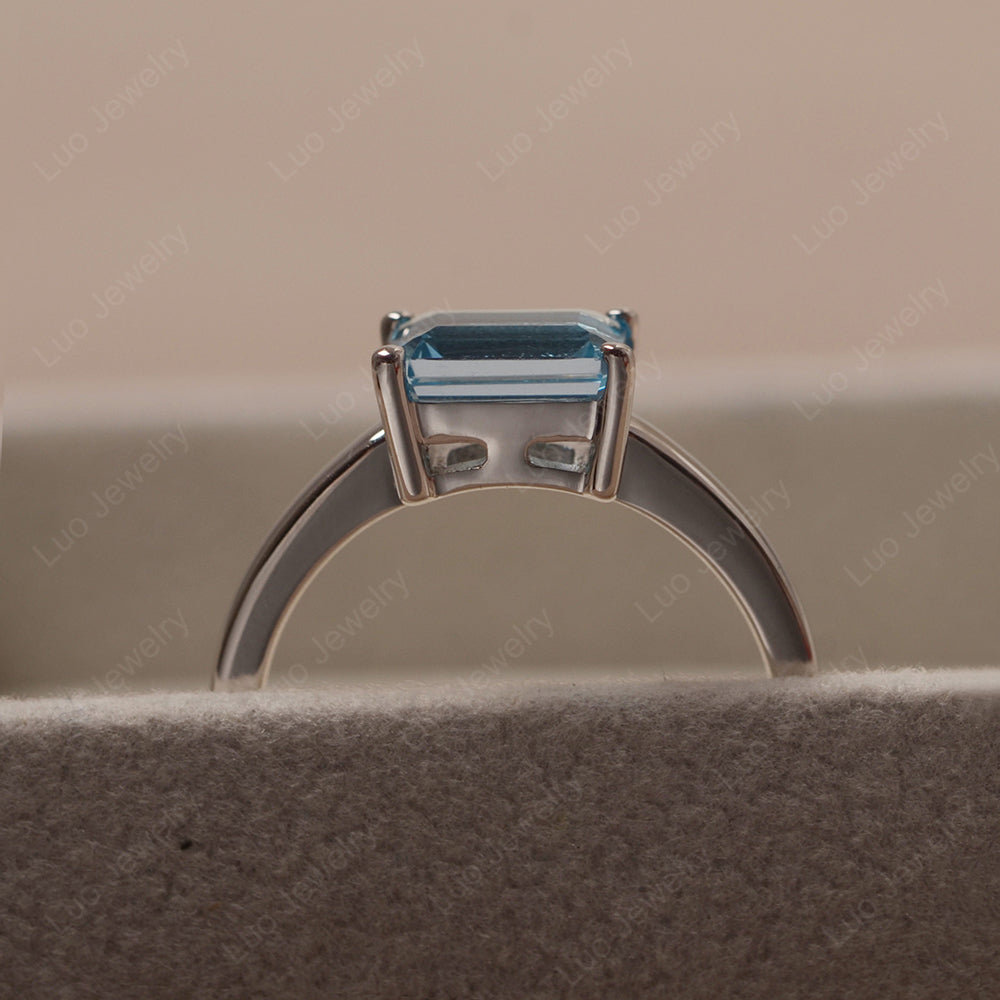 Horizontal Emerald Cut Swiss Blue Topaz Solitaire Ring - LUO Jewelry