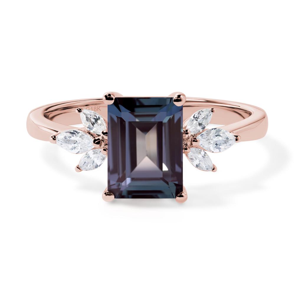 Lab Alexandrite Ring Emerald Cut Wedding Ring - LUO Jewelry #metal_18k rose gold