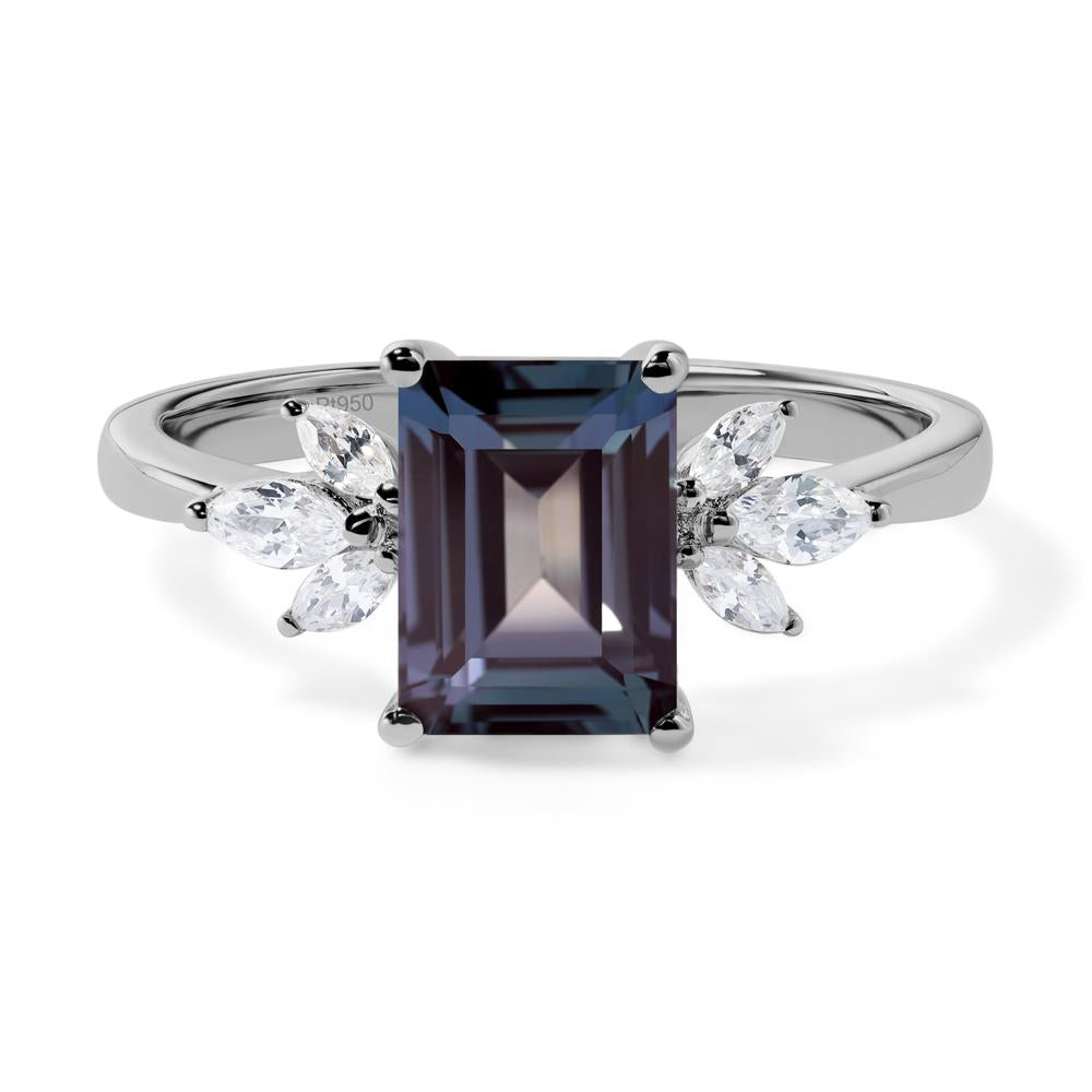 Lab Alexandrite Ring Emerald Cut Wedding Ring - LUO Jewelry #metal_platinum