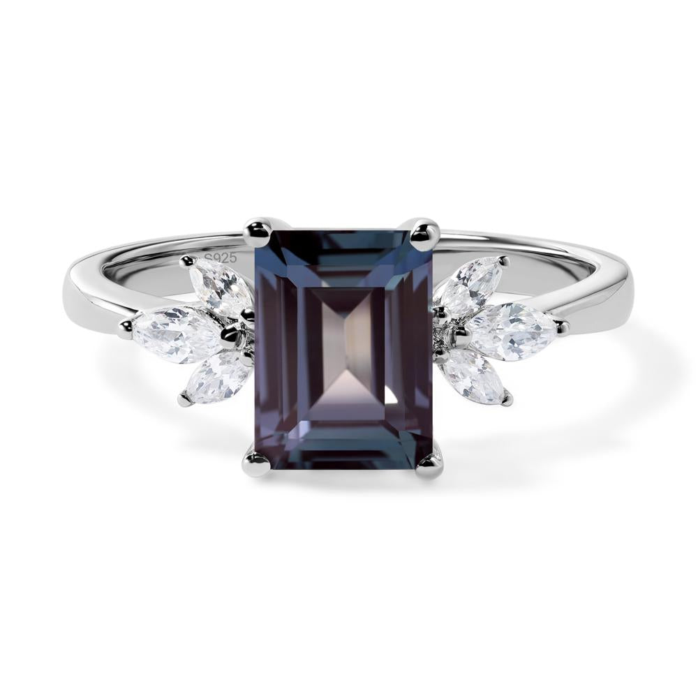 Lab Alexandrite Ring Emerald Cut Wedding Ring - LUO Jewelry #metal_sterling silver