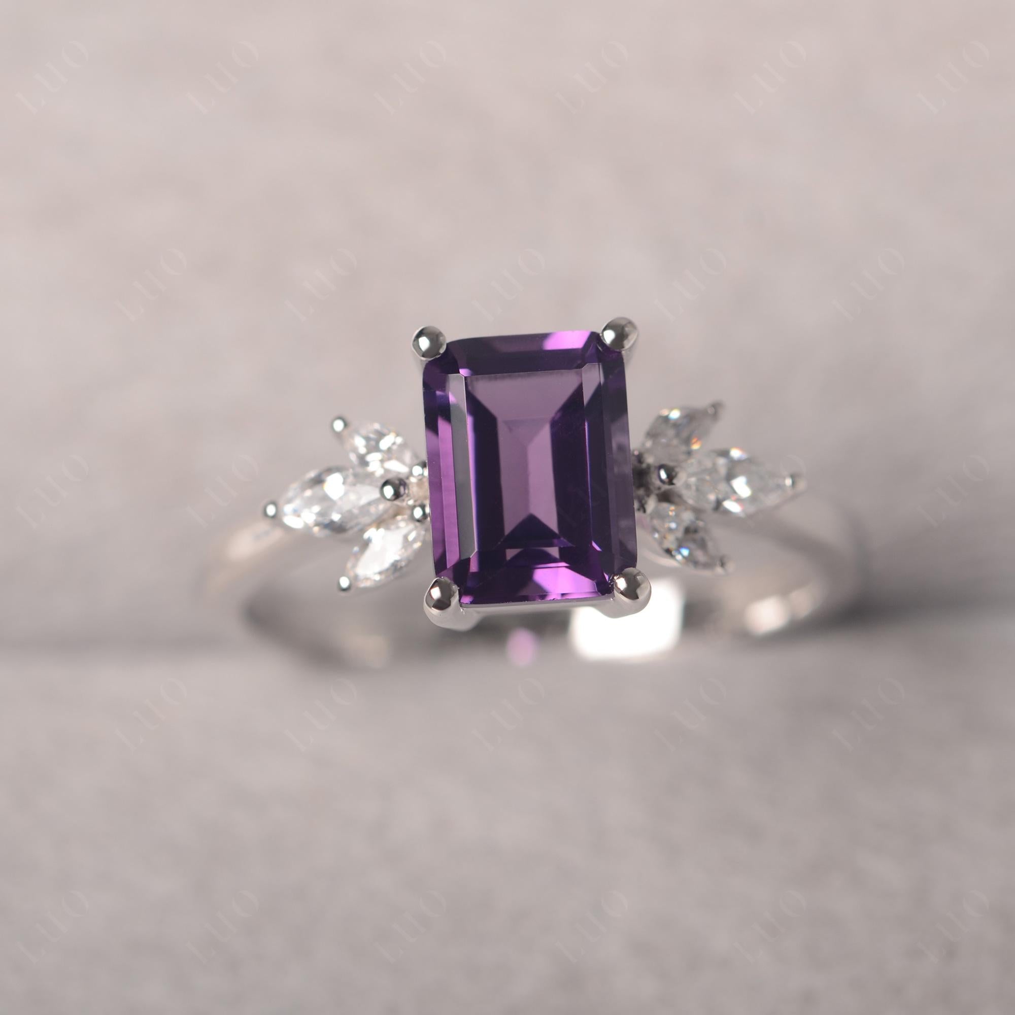 Amethyst Ring Emerald Cut Wedding Ring - LUO Jewelry