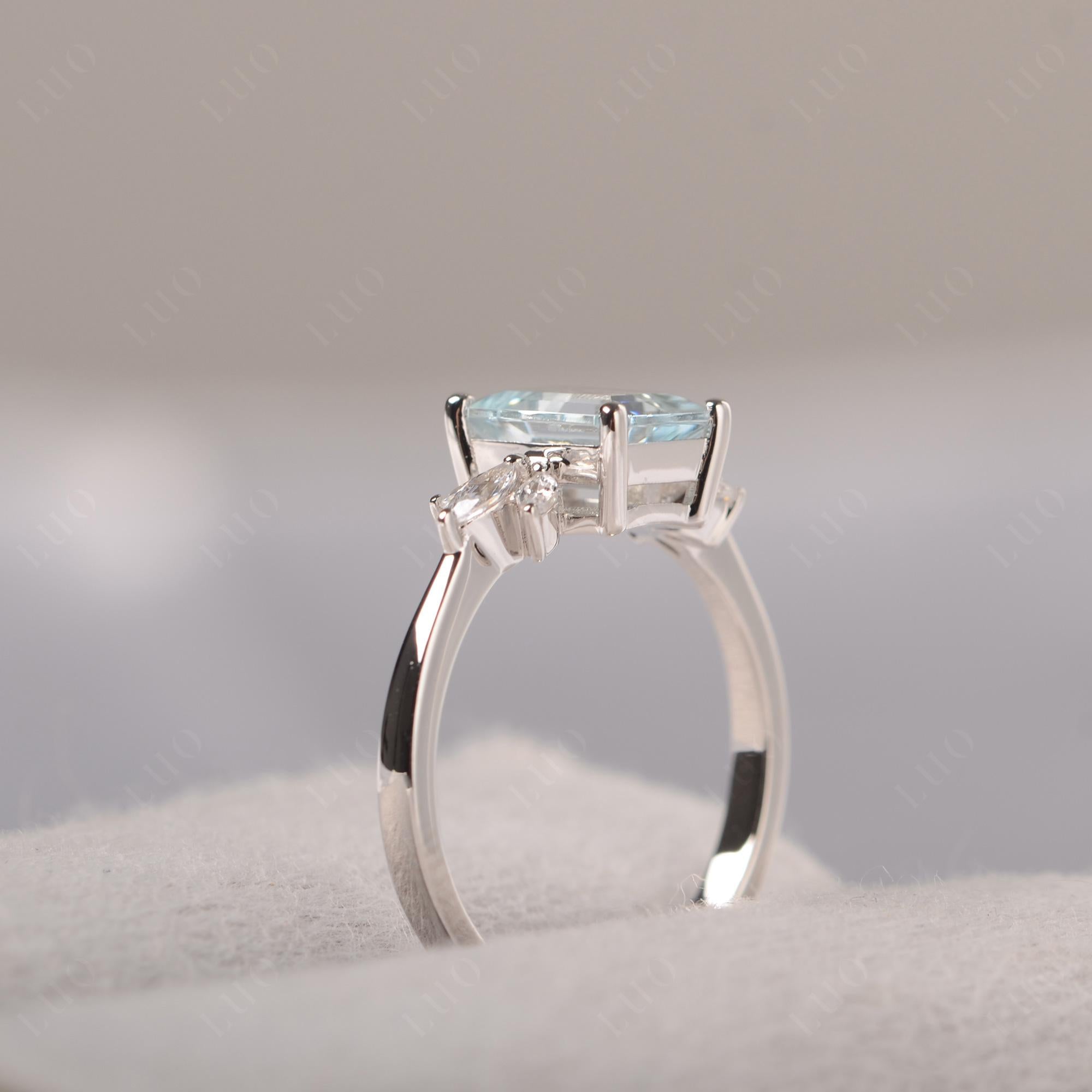 Aquamarine Ring Emerald Cut Wedding Ring - LUO Jewelry