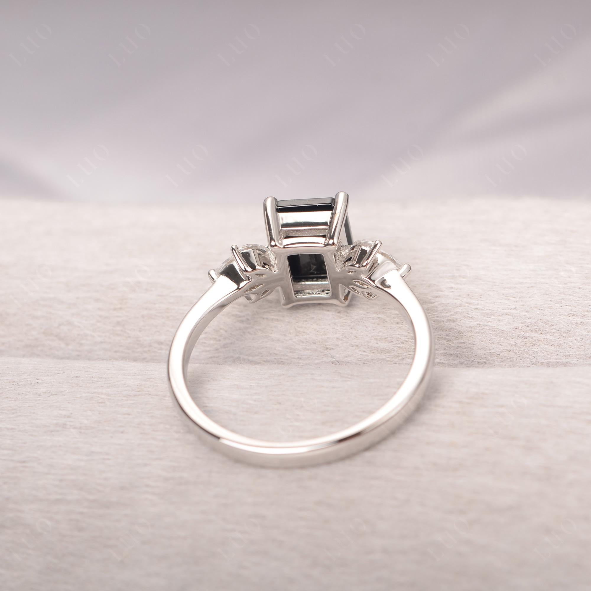 Black Spinel Ring Emerald Cut Wedding Ring - LUO Jewelry